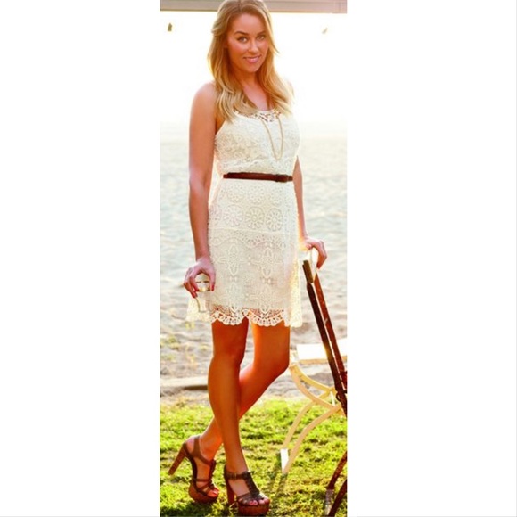 LC Lauren Conrad bright red orange lace dress - Picture 2 of 7